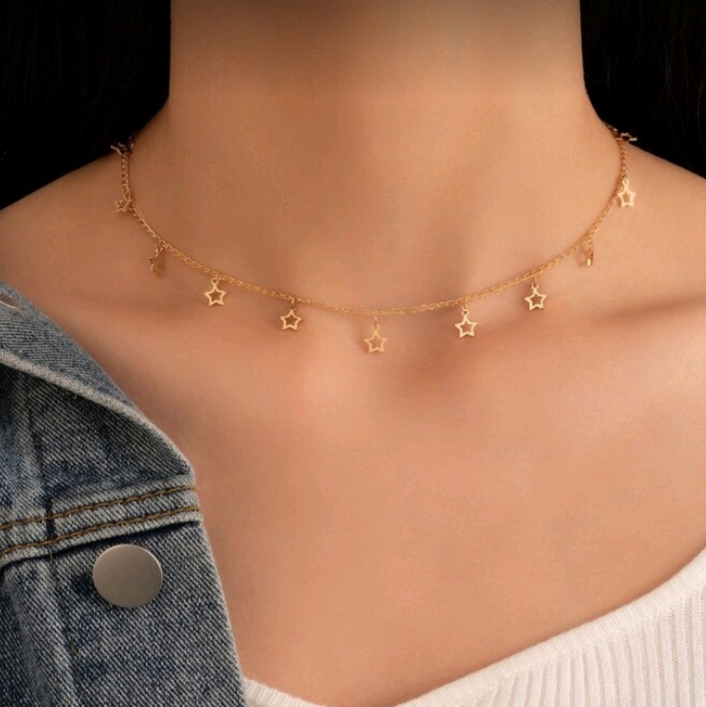 NEW! Gold Star Station Dangling Charms Necklace